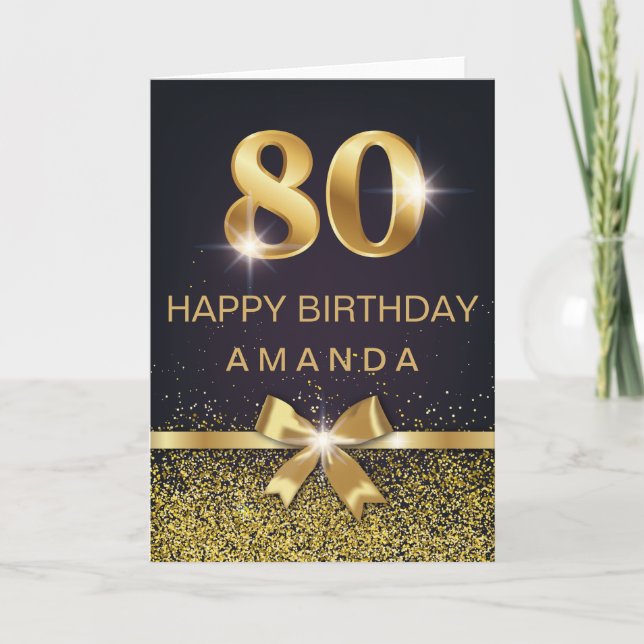 Carte Elégante Parties scintillant d'or 80e anniversaire (Devant)