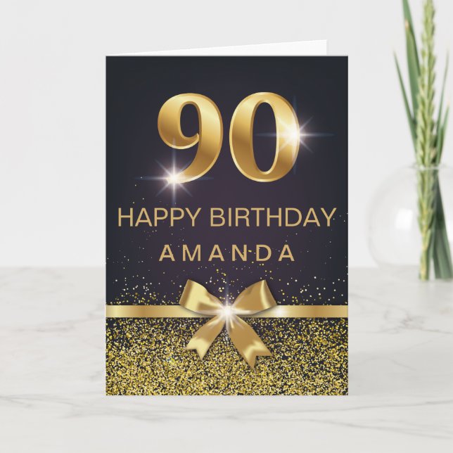 Carte Elégante Parties scintillant d'or personnalisée 90 (Devant)