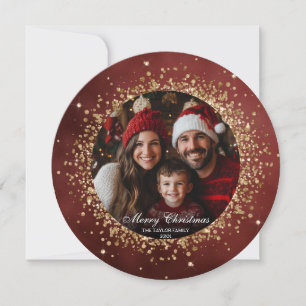 Carte Elégante Parties scintillant Rouge or Noël Famille