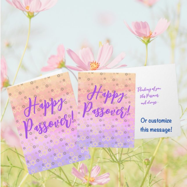 Carte Elégante Pastel Etoile de Pâque Juive de David (Peachy lavender Happy Passover cards are ready for you to customize with your personal message!)