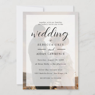 Carte Élégante Photo de Mariage avec Bordure en Or Blanc