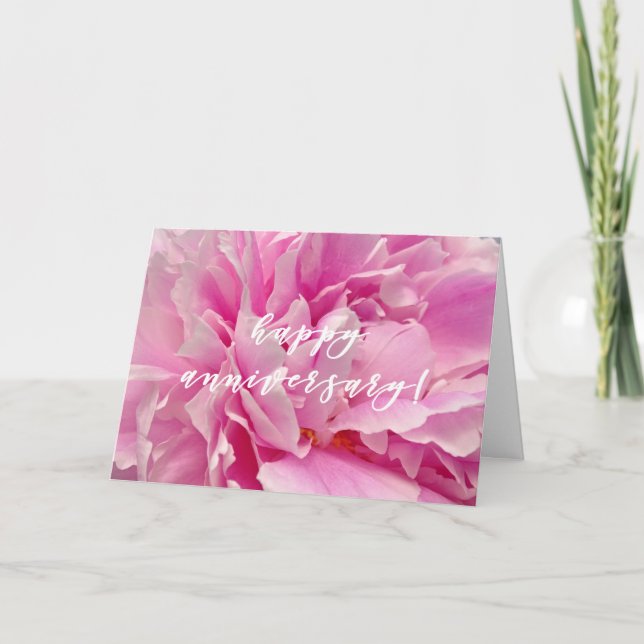Carte Élégante photo Hot Pink Peony | Joyeux anniversair (Devant)