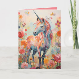 Carte élégante pliée licorne magique rose pastel