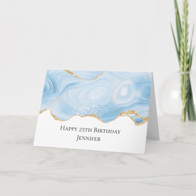 Carte Elégante Porte Bleue et Or Anniversaire (Devant)