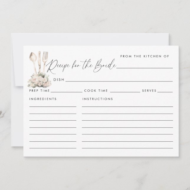 Carte Elégante recette d'ustensiles floraux chic pour la (Devant)