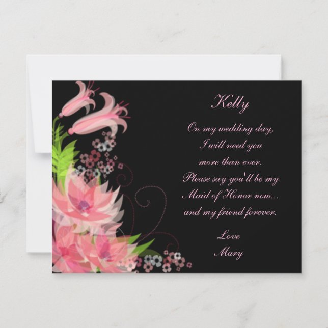 Carte Élégante Romantique Rose Florale Demoiselle  (Devant)