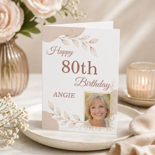 Carte Élégante Rose Poussiéreuse Or Photo 80e Anniversai