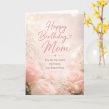Carte élégante rose rose Joyeux Anniversaire Maman