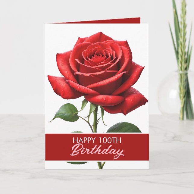 Carte Élégante Rose rouge 100e anniversaire (Devant)