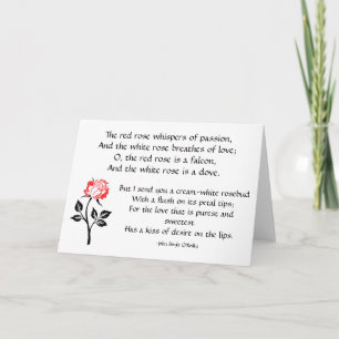 Carte Elégante Rose rouge et blanche, Poème romantique