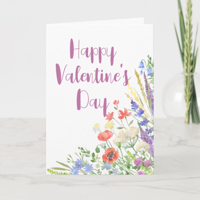 Carte Élégante Saint-Valentin botanique de la fleur sauv (Devant)