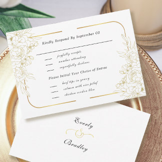 Carte Élégante sélection de scripts floraux or blanc