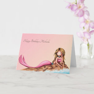 Carte Elégante Sirène personnalisable en rose Anniversai
