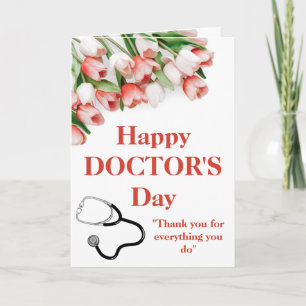 Carte Elégante Tulipe rose Bonne Fête du Docteur