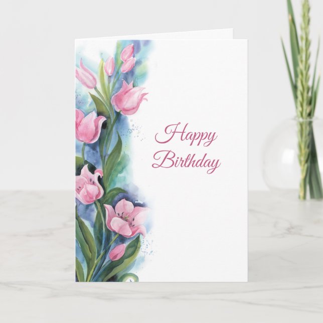 Carte Elégante Tulipes roses Fleurs Anniversaire (Devant)