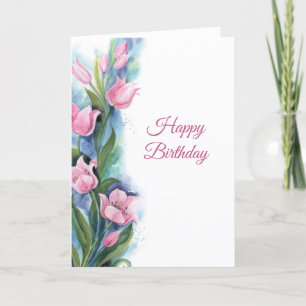 Carte Elégante Tulipes roses Fleurs Anniversaire