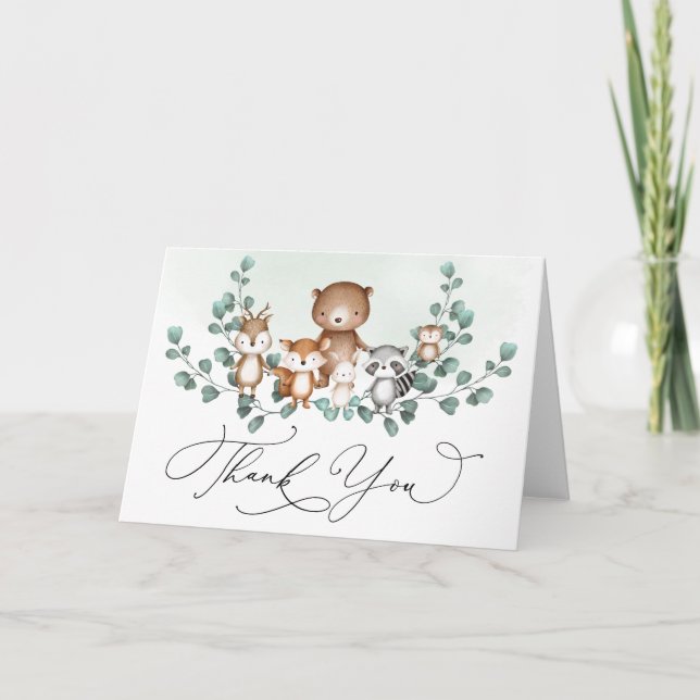 Carte Élégante végétation boisée Bébé Animaux Merci (Devant)