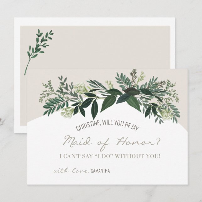 Carte Élégante verdure Serez-vous ma femme d'honneur (Devant / Derrière)