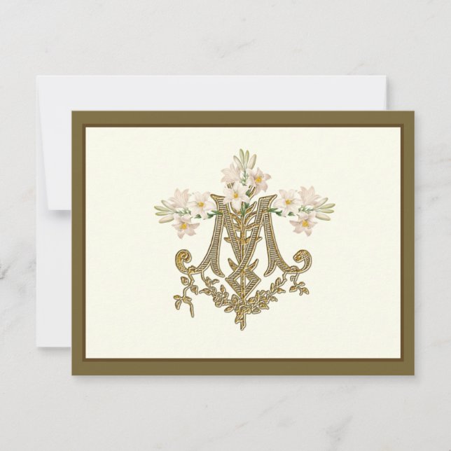 Carte Élégante Vierge Marie Gold Marian Cross Lys (Devant)