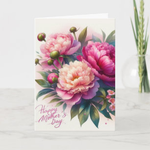 Carte Élégantes pivoines roses - Fleurs de la fête des m