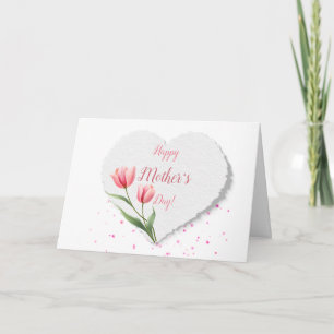 Carte Élégantes Tulipes Roses Papier Coeur Fête des Mère