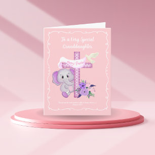 Carte Élément de bébé rose éléphant avec colombe et bapt