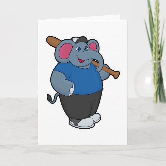 Carte Elephant au baseball avec batte de baseball (Devant)