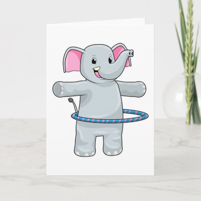 Carte Éléphant au sport avec des pneus de fitness (Devant)