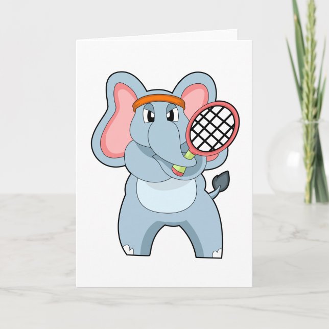 Carte Éléphant au tennis avec une raquette de tennis (Devant)