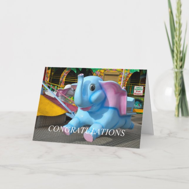 Carte Éléphant aux félicitations d'une fête foraine (Devant)