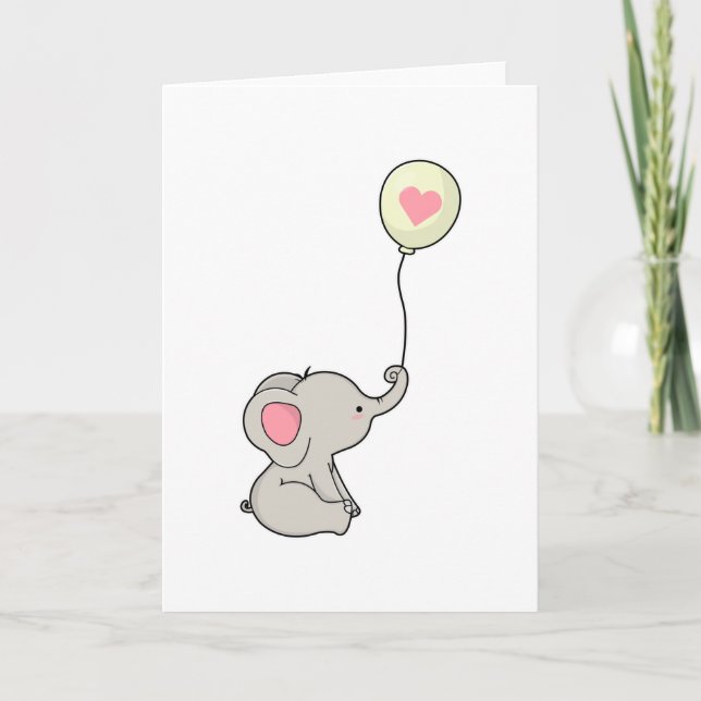 Carte Éléphant avec cœur dans un ballon (Devant)