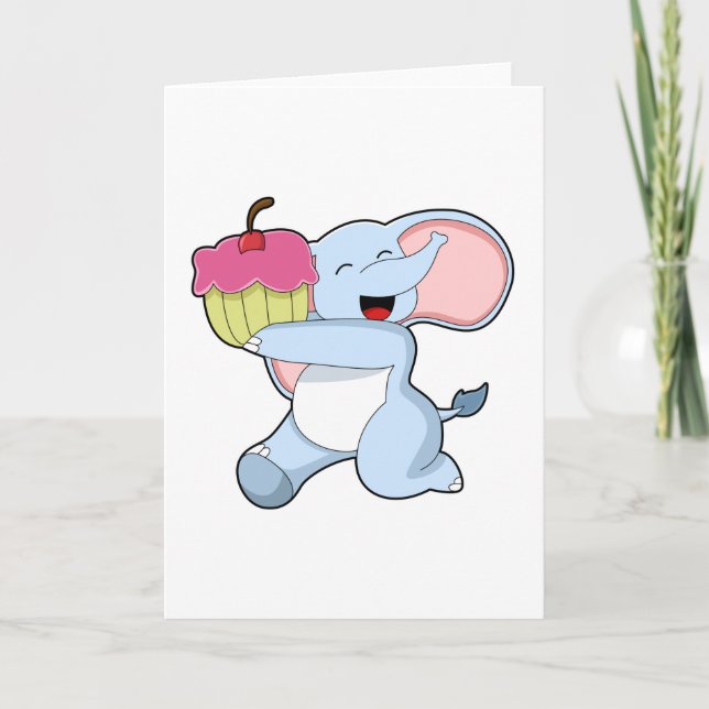 Carte Éléphant avec gâteau (Devant)