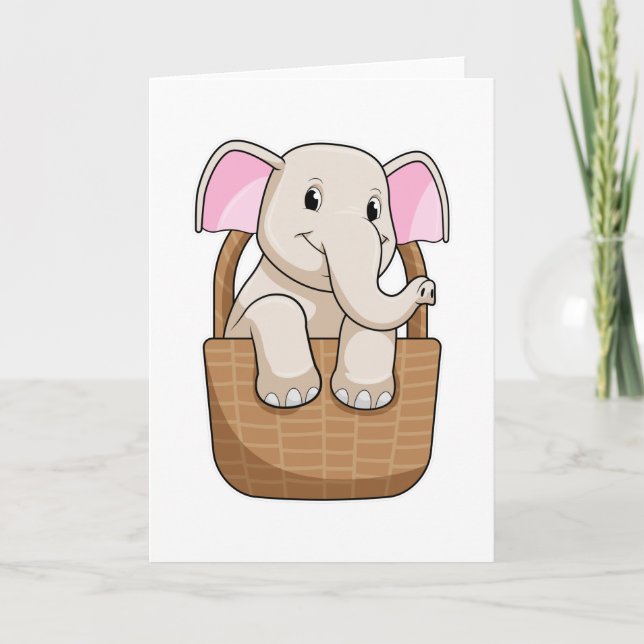 Carte Éléphant avec panier (Devant)