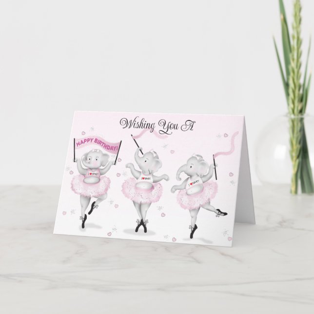 Carte Eléphant Ballerina Danse Anniversaire (Devant)
