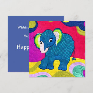 Carte Eléphant Bébé Bleu Cute - Design Quilt