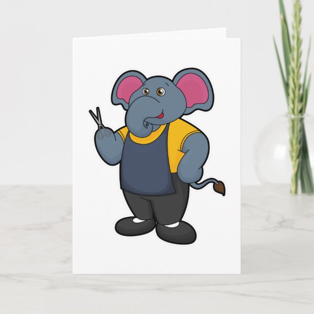 Carte Elephant coiffeur avec ciseaux (Devant)