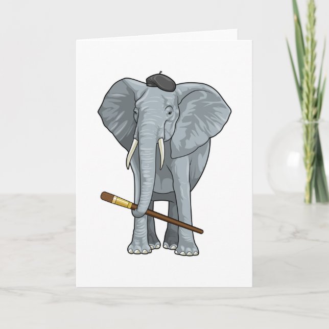 Carte Eléphant comme peintre avec pinceau (Devant)