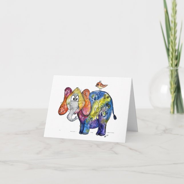 Carte Eléphant couleur blanc mignon (Devant)