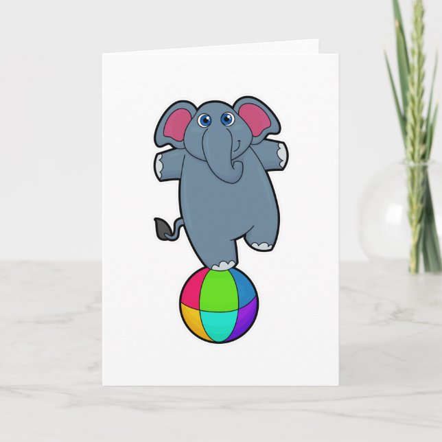 Carte Éléphant de cirque avec un ballon (Devant)