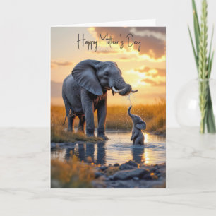 Carte Éléphant de la fête des mères avec bébé