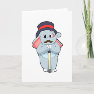 Carte Éléphant en gentleman avec chapeau et canne