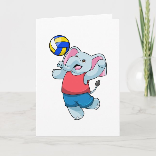 Carte Éléphant en joueur de volley avec ballon de volley (Devant)