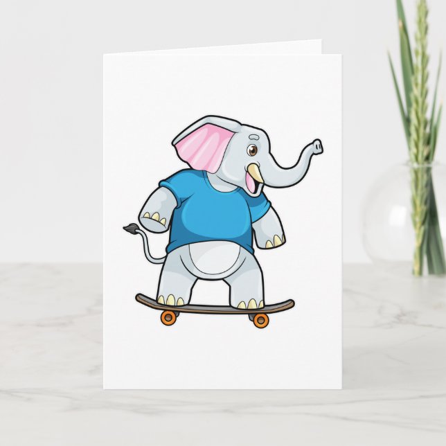 Carte Éléphant en patineur avec planche à roulettes (Devant)