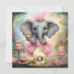 Carte Éléphant en tutu rose Joyeux 6ème Anniversaire