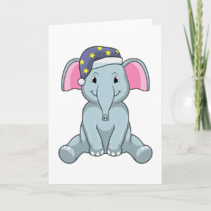 Carte Éléphant endormi avec bonnet de nuit
