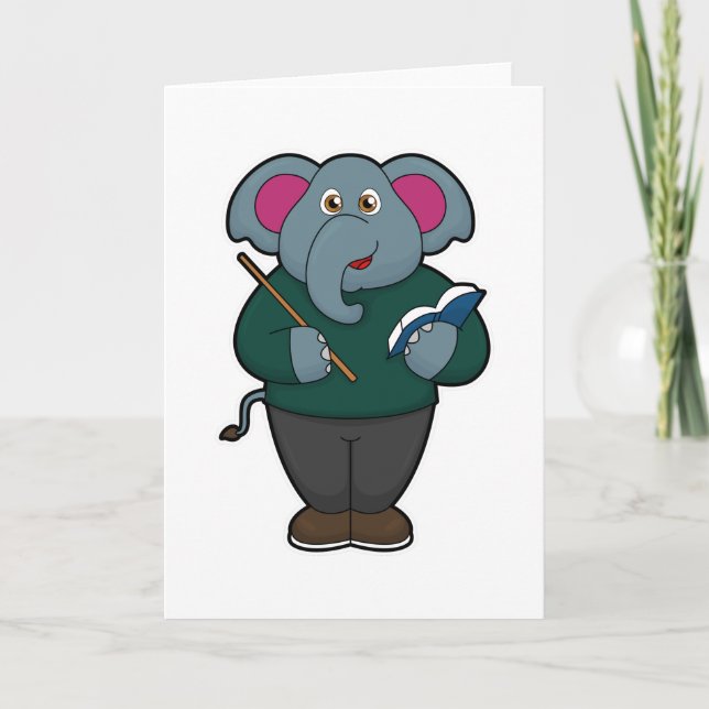 Carte Éléphant enseignant avec livre et pointeur (Devant)