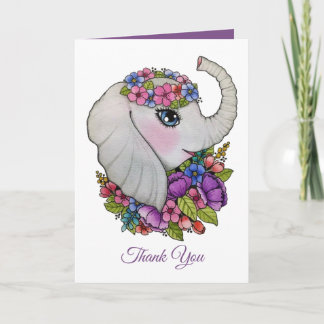 Carte Eléphant Et Fleurs Sauvages Dans L'Aquarelle