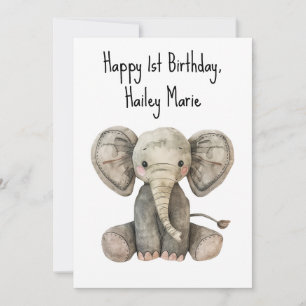Carte Eléphant farci personnalisé premier anniversaire