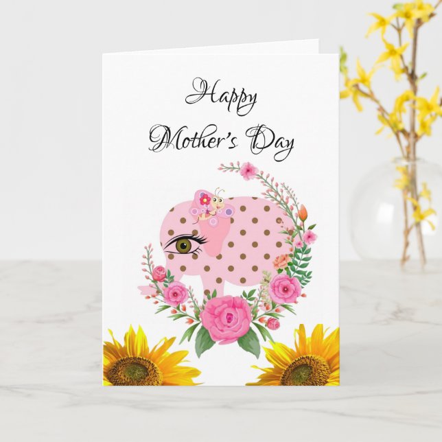 Carte Elephant Happy Mother's Day Folded Greeting Card (Fleur jaune)