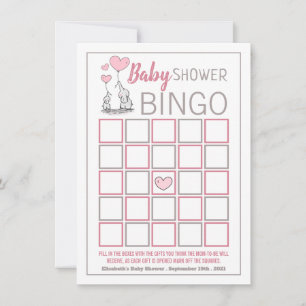 Carte Elephant Hearts Baby shower Bingo